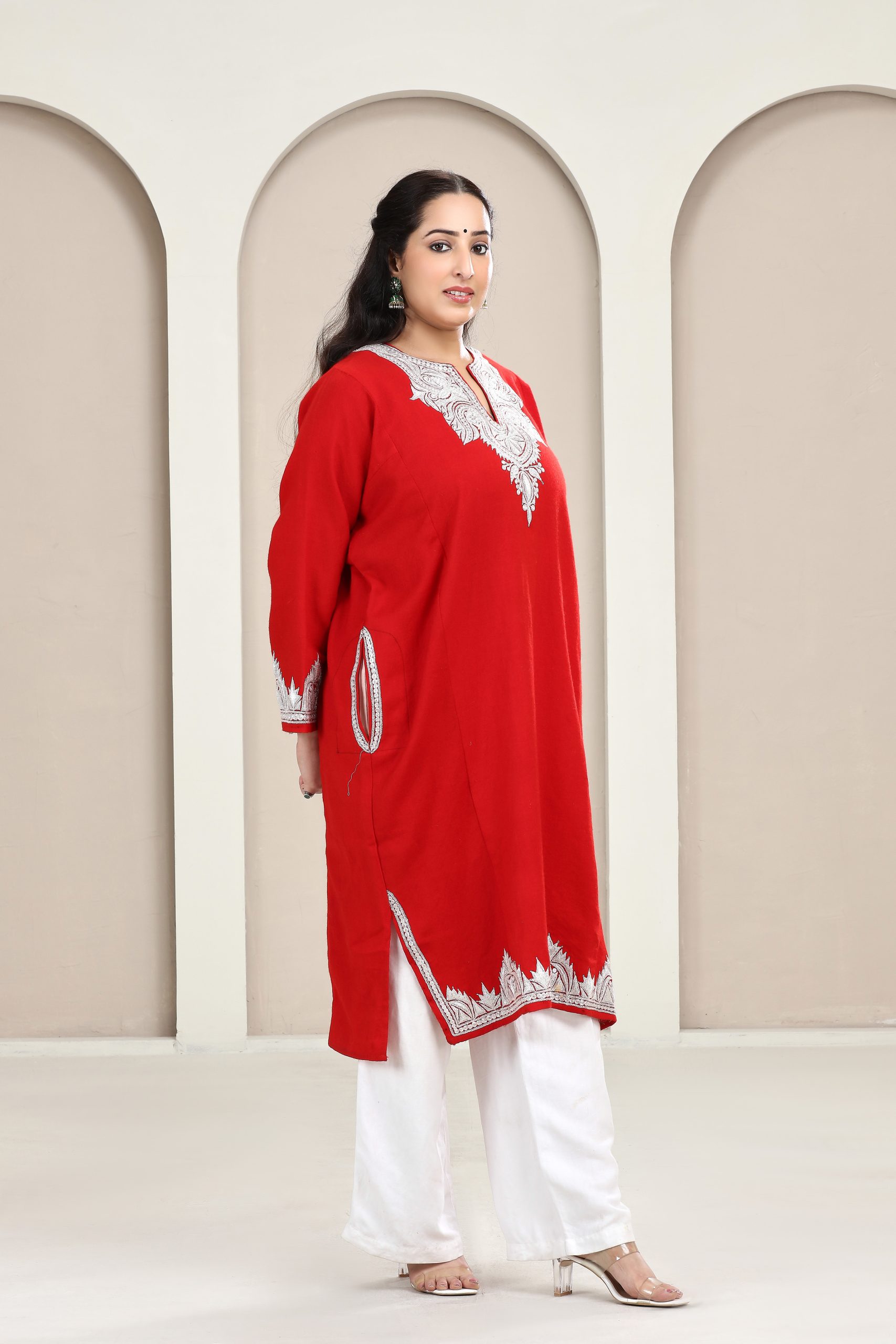 Rust Kashmiri Woollen Pheran with Tila Work